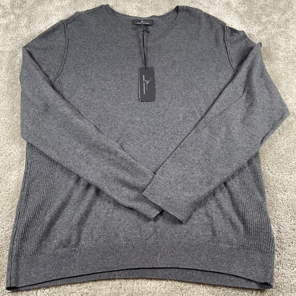 Marc‎ Anthony Mens XL Gray Cotton Cashmere Blend Long Sleeve Sweater NWT - Picture 3 of 7